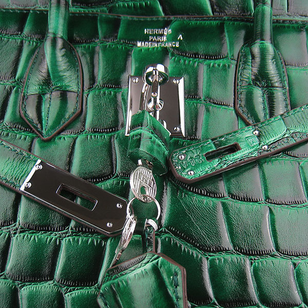 High Quality Fake Hermes Birkin 35CM Crocodile Veins Leather Bag Dark Green 6089 - Click Image to Close